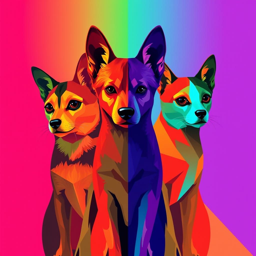 Futuristic Pop Art Pets in Triadic Color Scheme