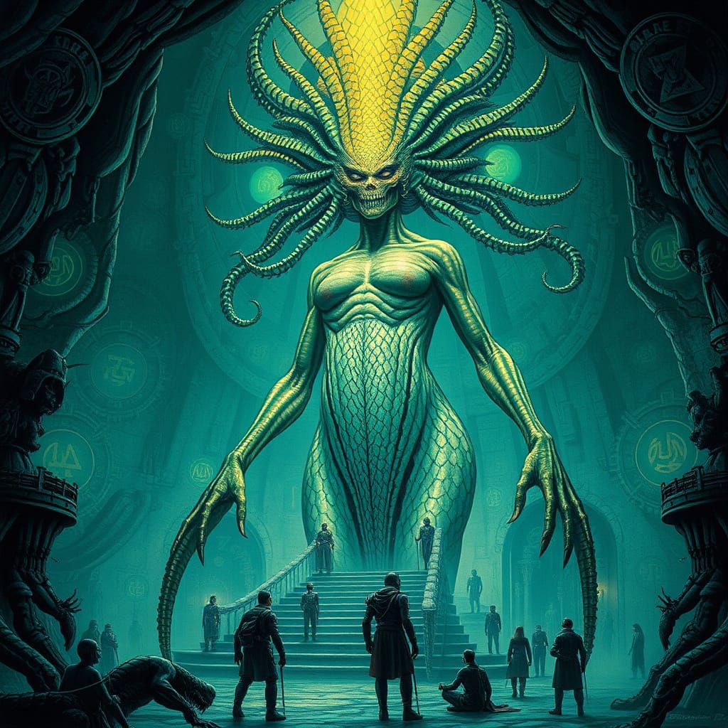 Colossal Alien Queen Presides Over Subterranean Realm