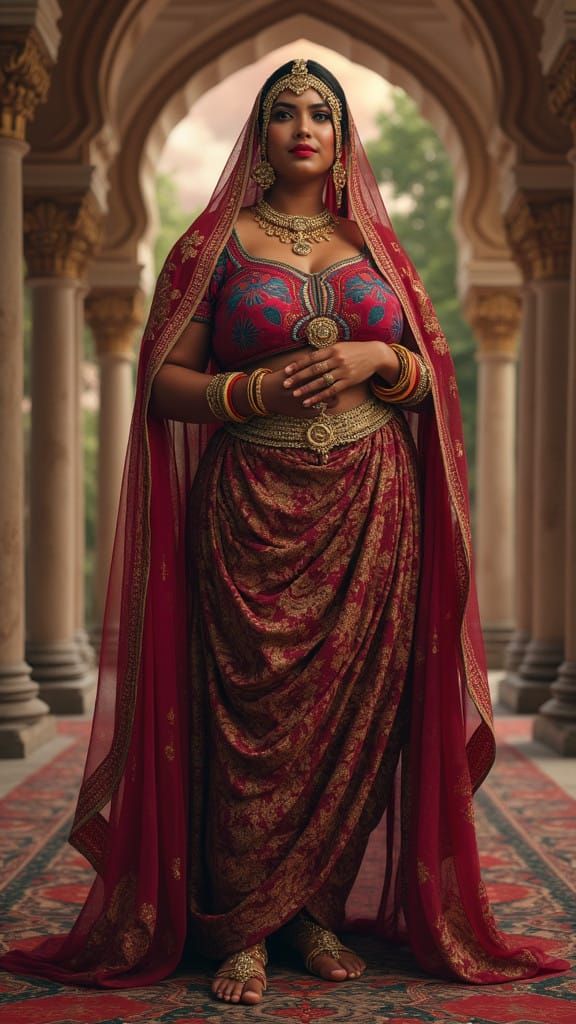Majestic Indian Curvy Goddess in Vibrant Hijab and Ornate La...