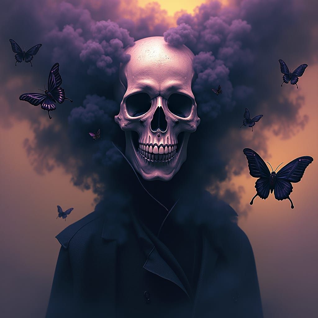Gothic Skull in Billowing Smoke: Dark Fantasy Art