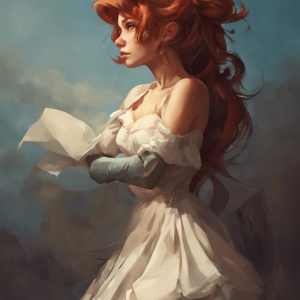 Adorable Fox-girl, Vixen, cute skirt with crinoline.Cloudy scenery.