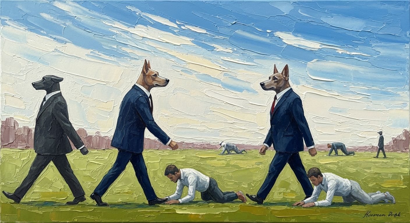 Dogs Walk Humans in Park as Impasto Painting