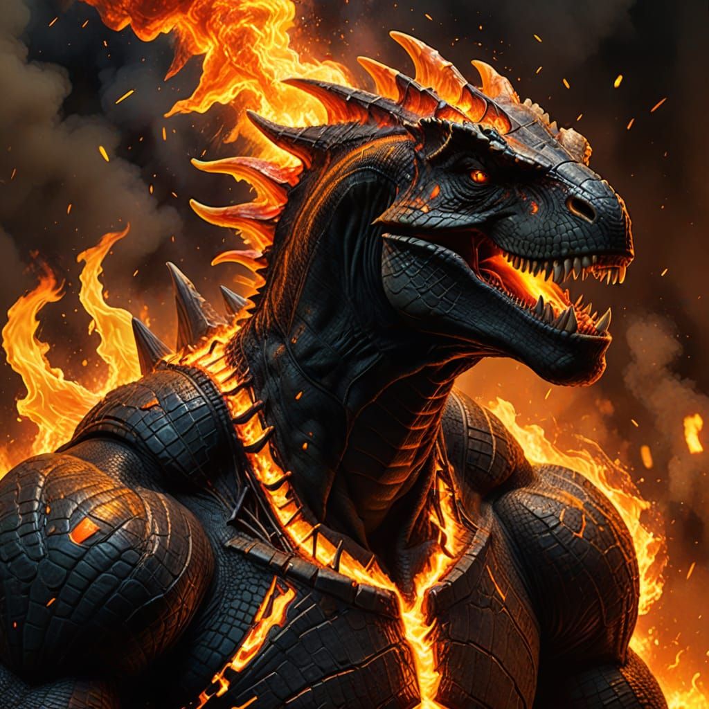 lebron james on fire as a dinosaur