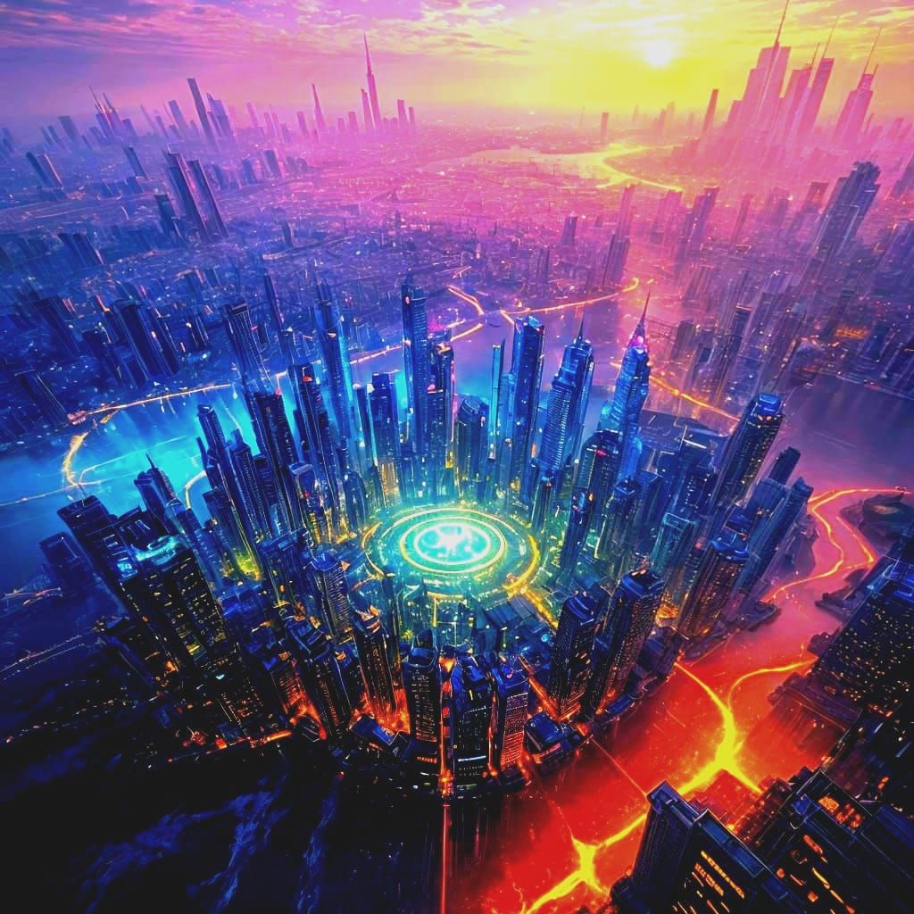 Surreal Glass Cityscape at Sunset