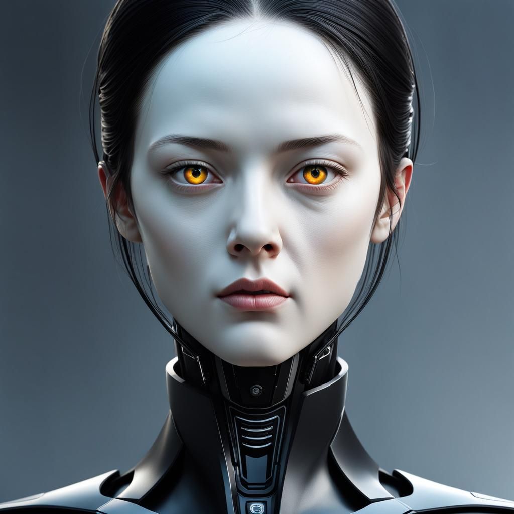 Hyperrealistic Android Portrait with Intense Gaze