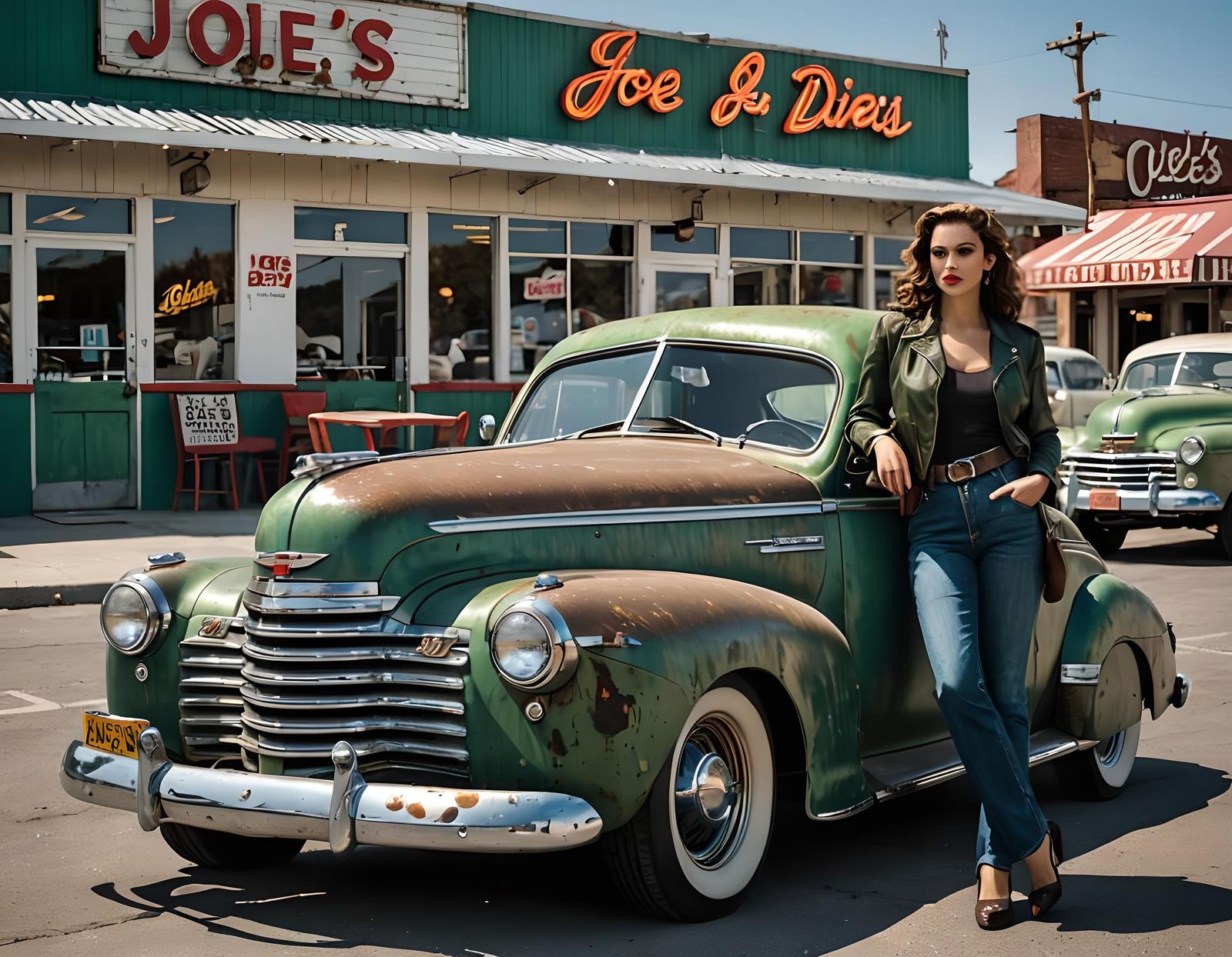 Confident Woman in Post-Apocalyptic 1950s Town