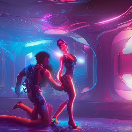 Cyborgs Dancing in a Disco Club: Fantasy Concept Art