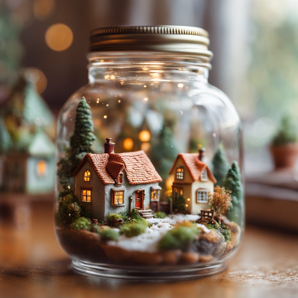 Miniature Village in a Jar, Whimsical Style