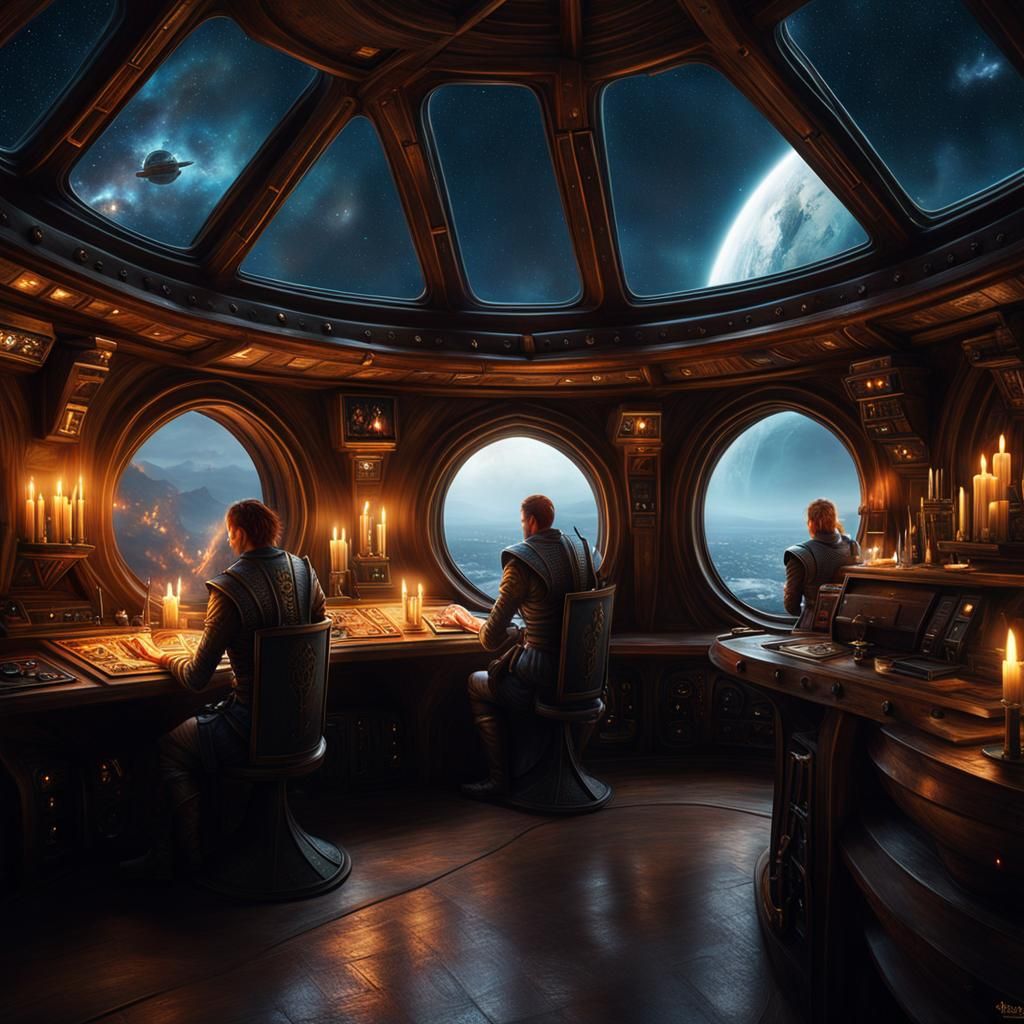 Medievalpunk Spaceship Command Post in Space