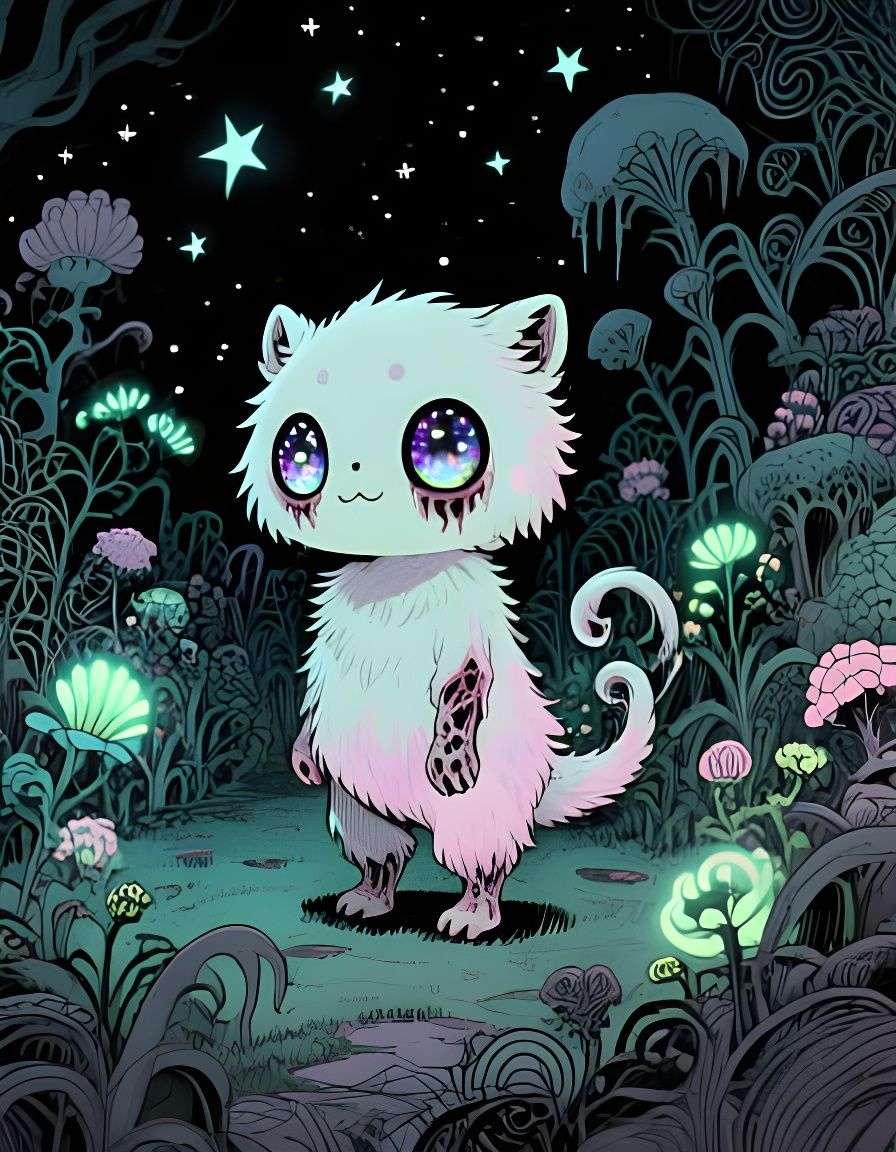 Cute Eerie Monster in Creepy Garden