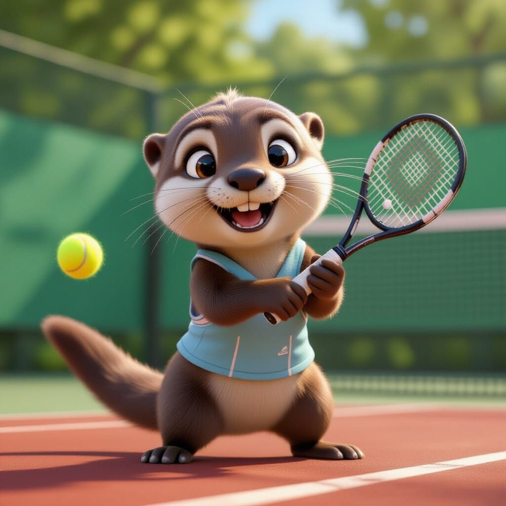 Otter Tennis Player in Pixar Animation Style