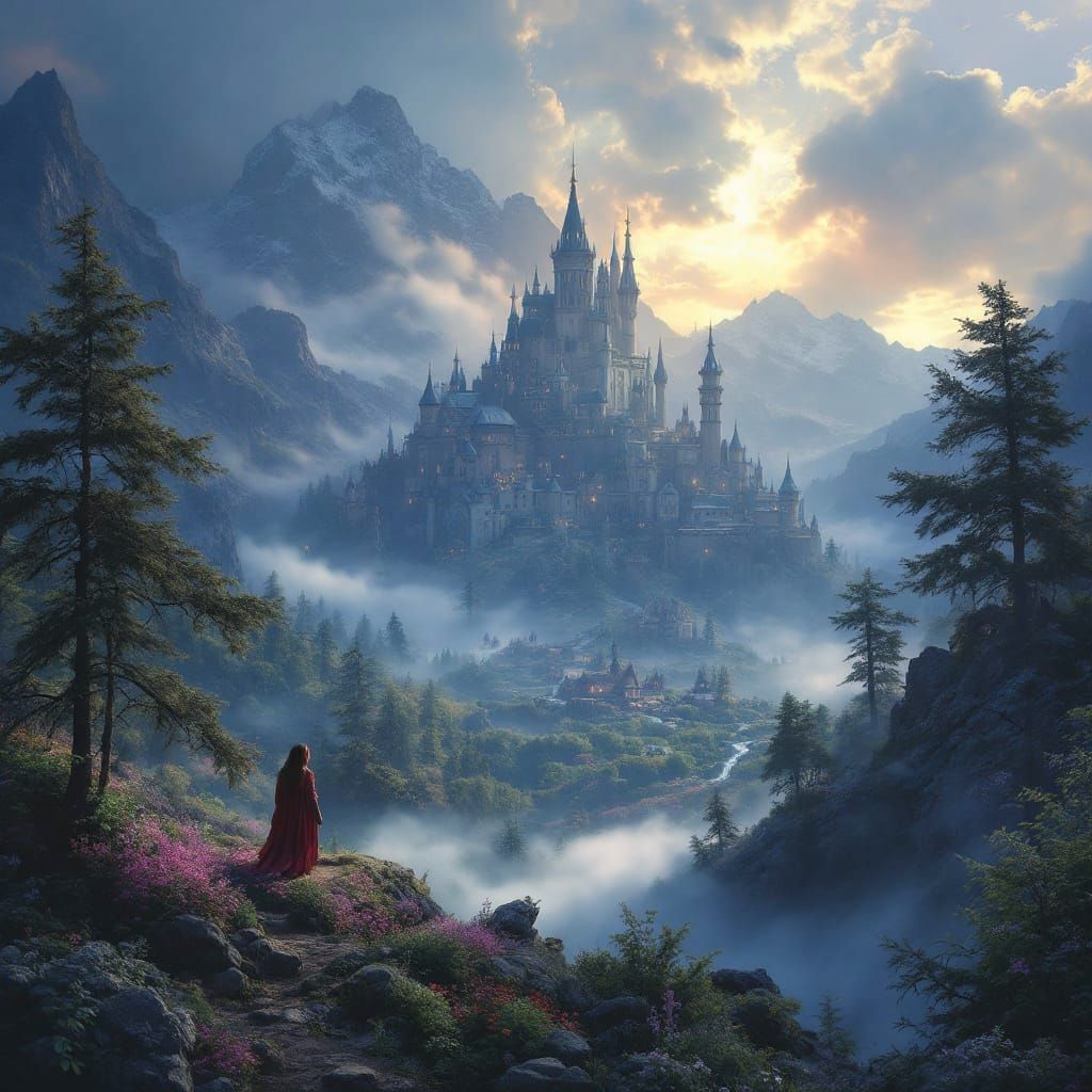 Ethereal Fantasy Castle in Hyperdetailed Mist