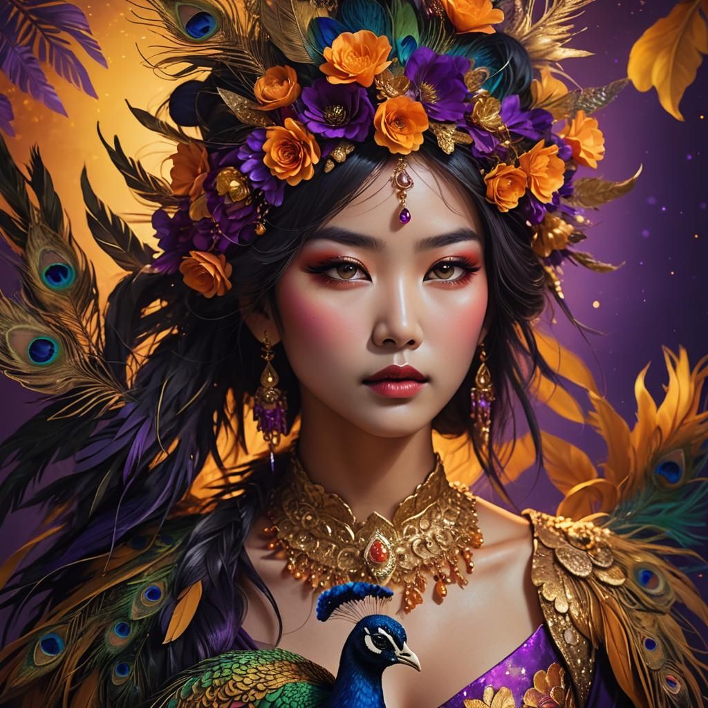 Peacock Haired Woman: Dark Fantasy Digital Art