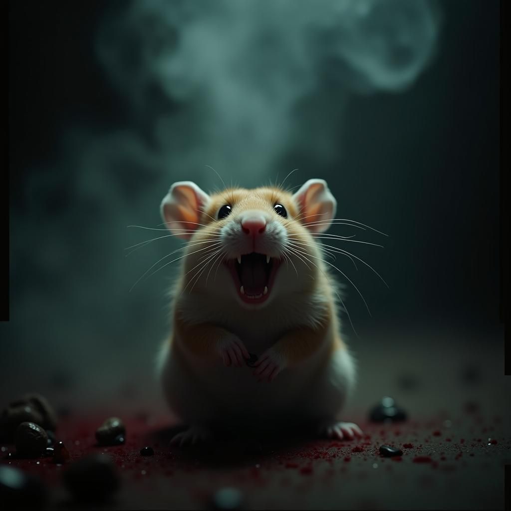 Hamster Wielding Dark Magic with Bloody Fangs