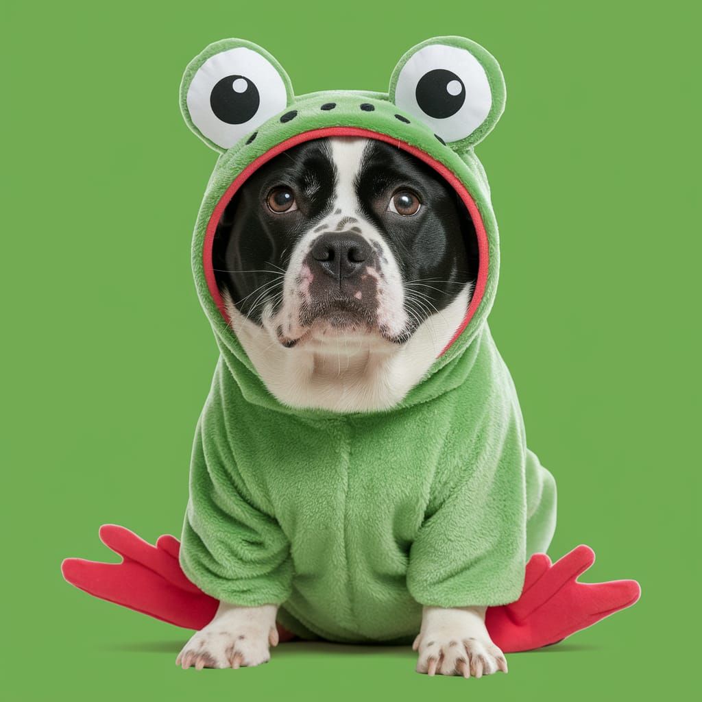 Dog in Frog Costume: A Cute Canine Creation