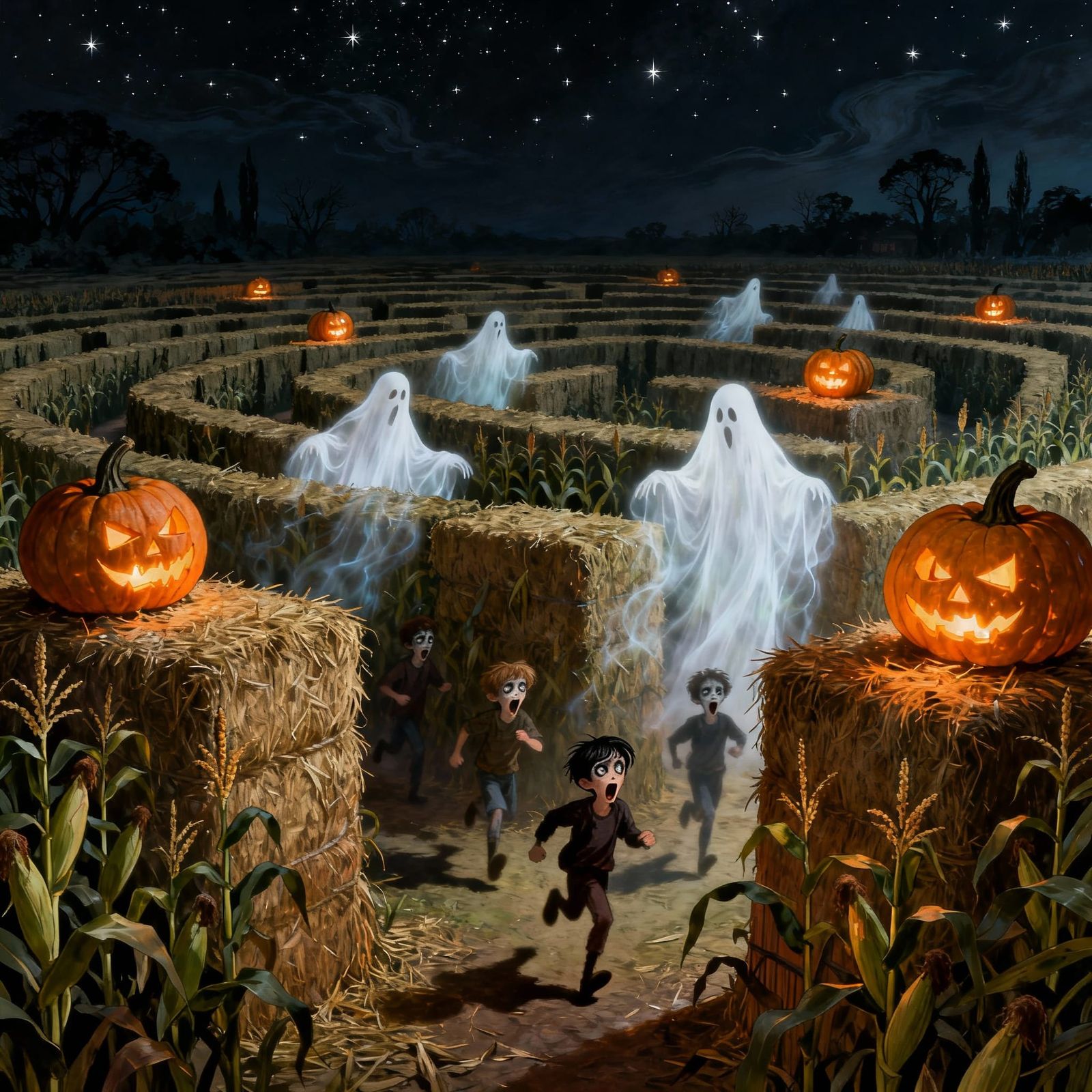 Halloween Nightmare Harvest Maze with Ethereal Ghosts