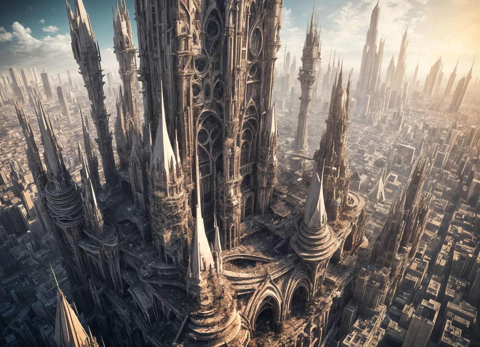 Surreal Architecture in Dystopian Cityscape with Fractal Tow...