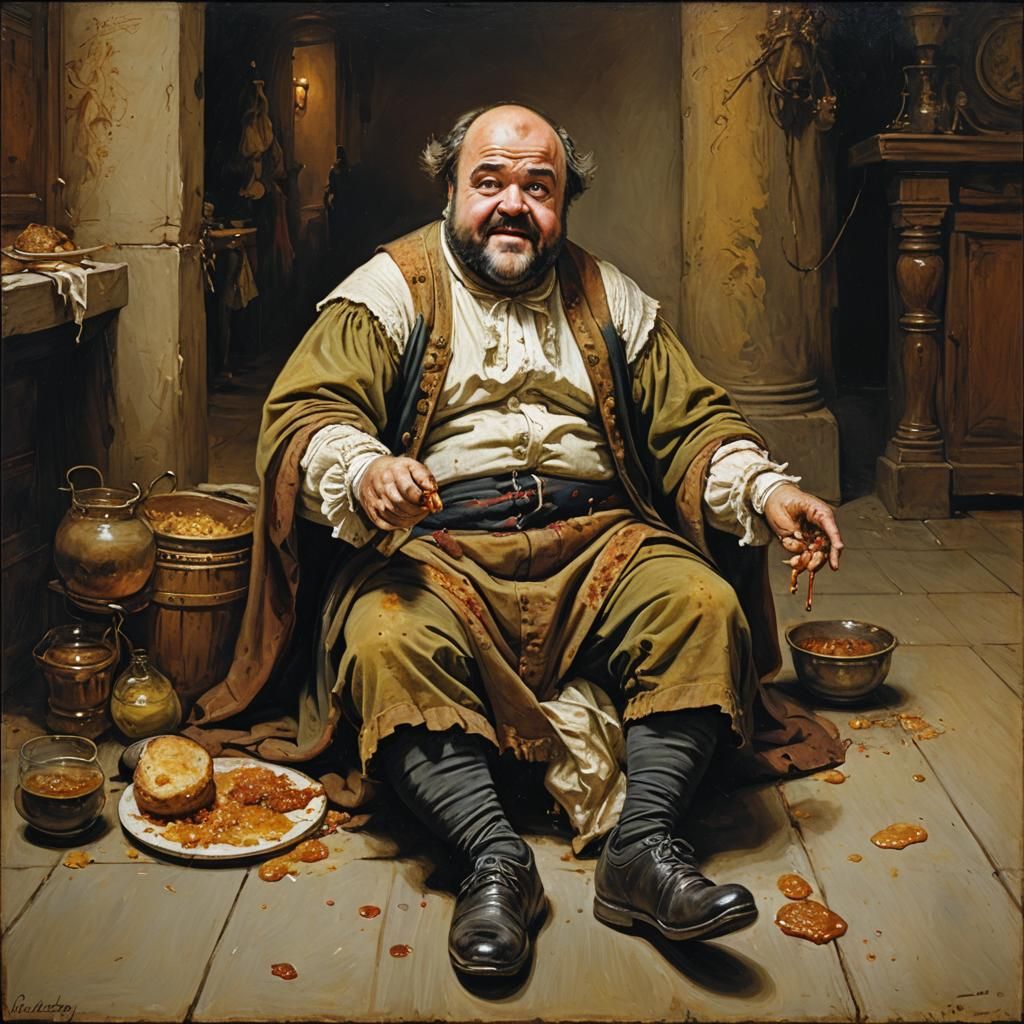 Dom Deluise as Gluttony in Baroque Oil Painting