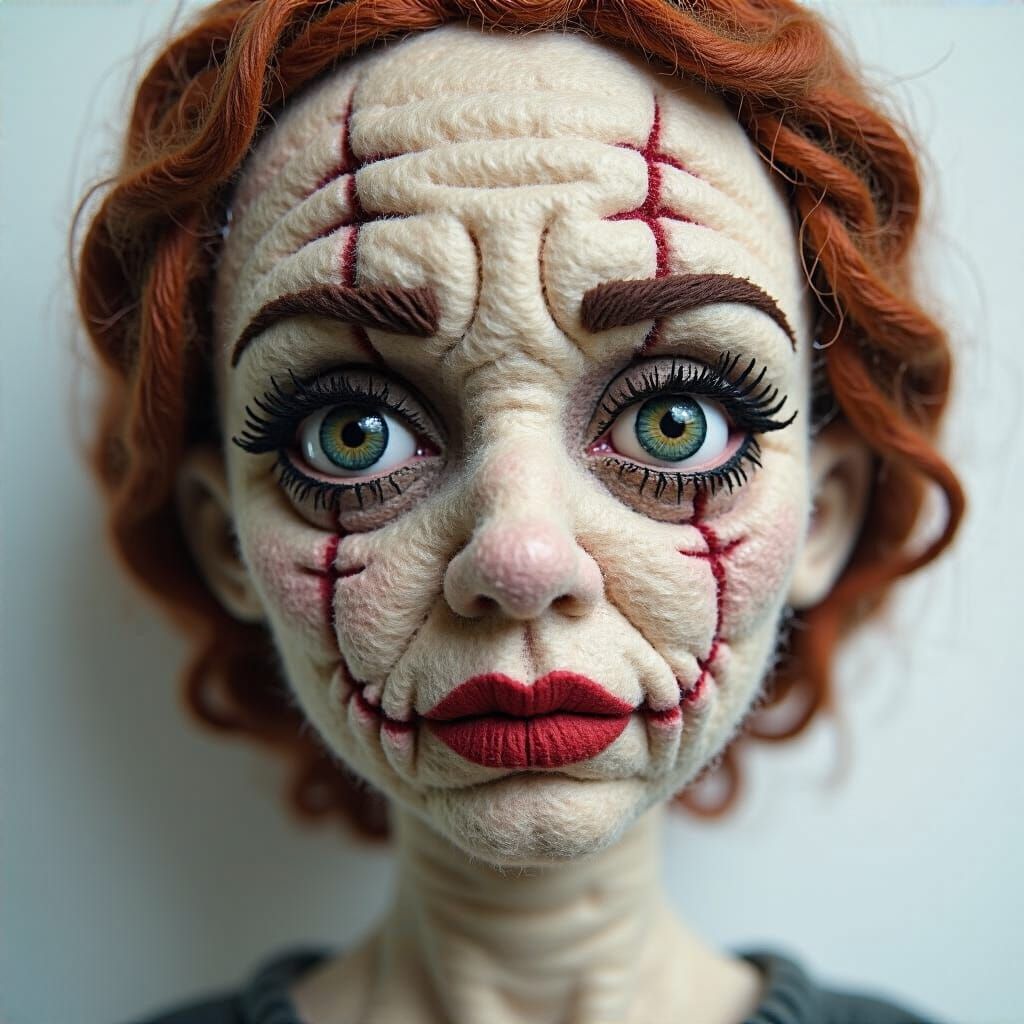 Creepy Felt Sculpture Portrait with Tattooed Face