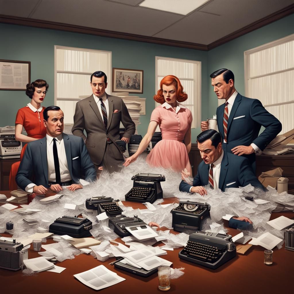 1950s Business Meeting in Hyperrealistic Style