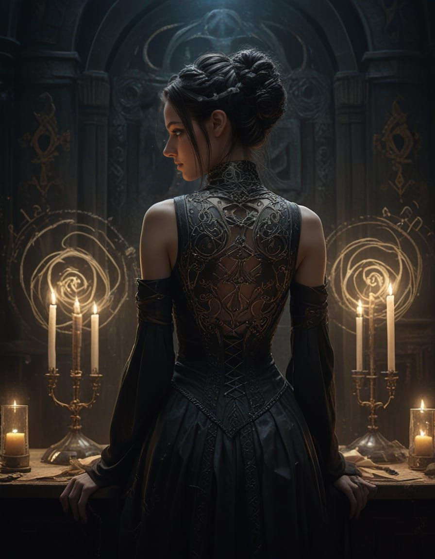 A full-length digital illustration of beautiful female alche...