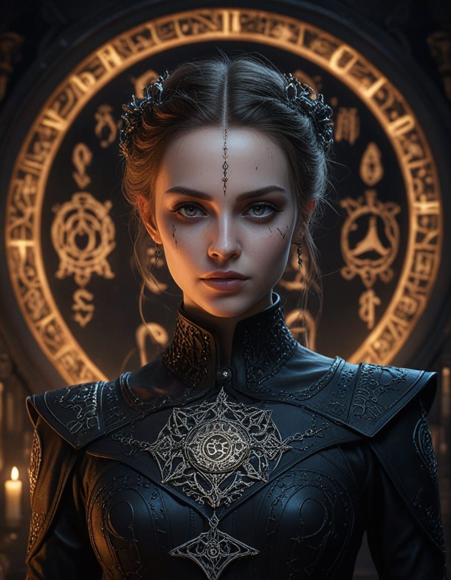 A full-length digital illustration of beautiful female alche...