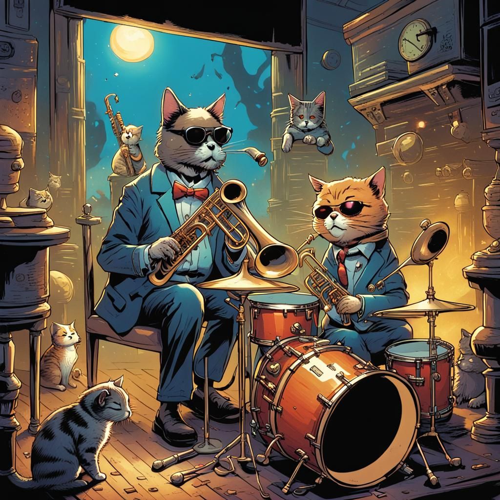 Animals Playing Jazz Instruments in Comic Book Style