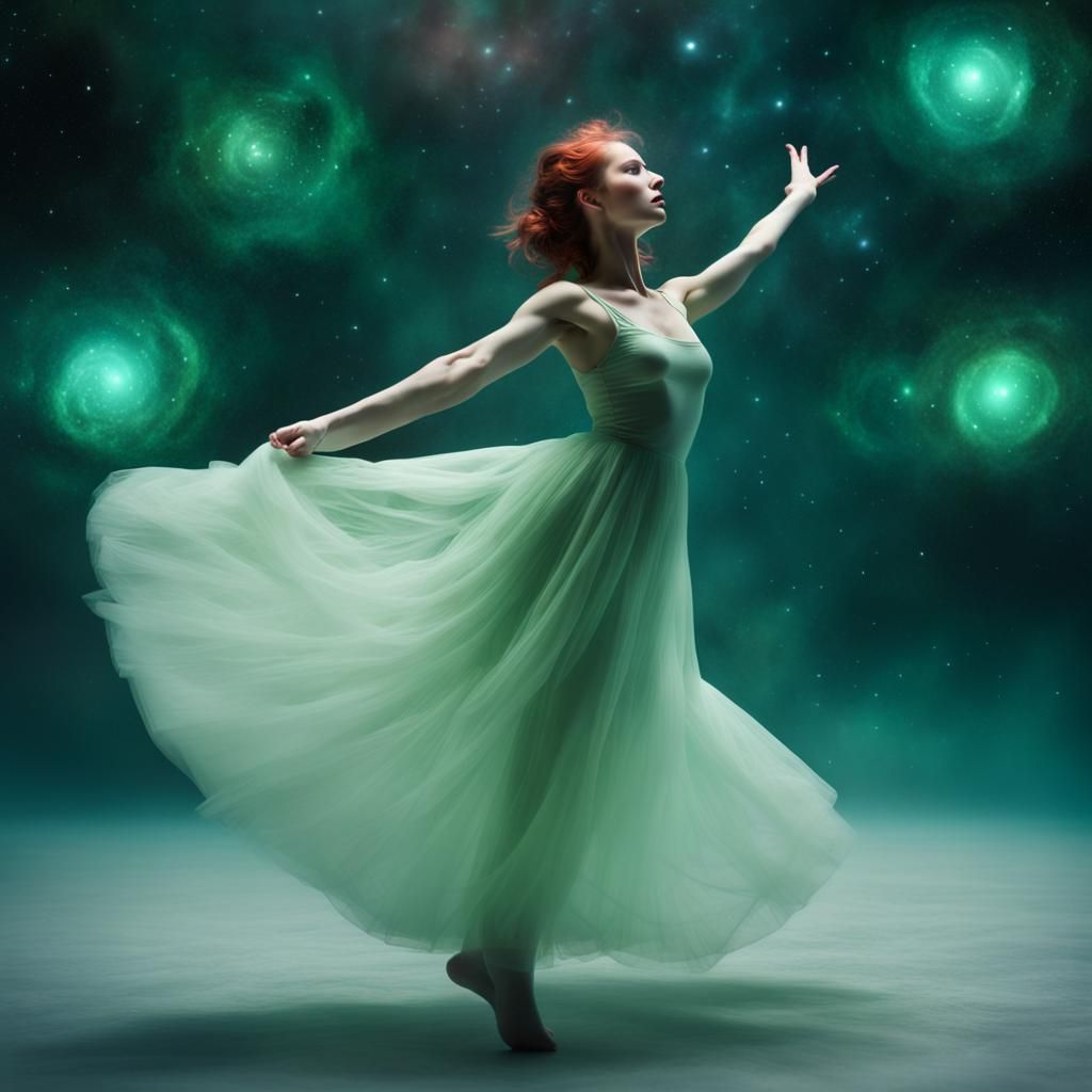 Ethereal Ballerina Dancing on Cosmic Planet