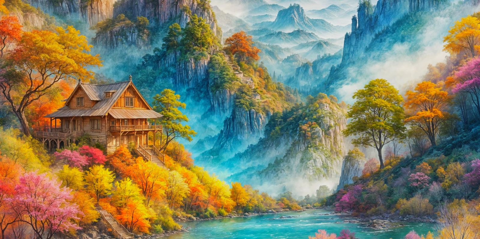 Surreal Fantasy World in Digital Watercolor Style