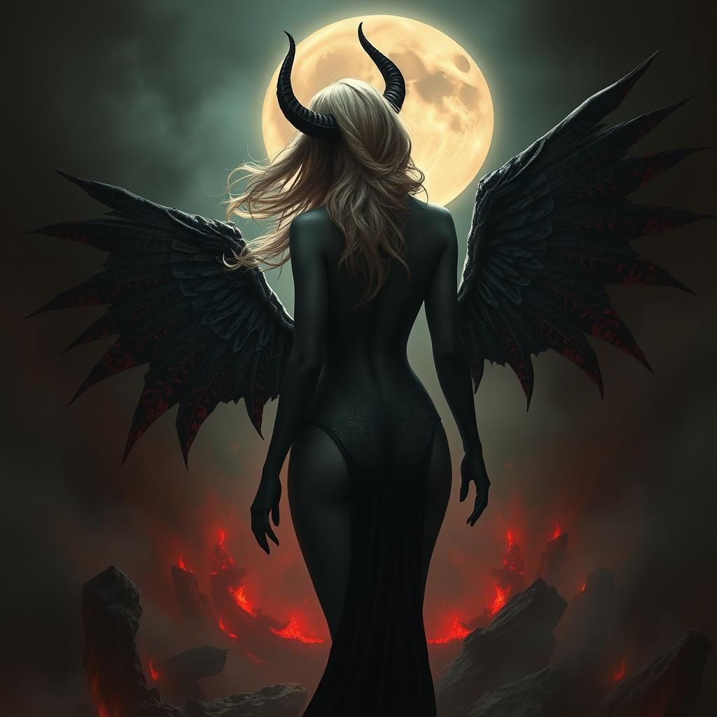 Blonde Demoness with Wings in Dark Fantasy Style