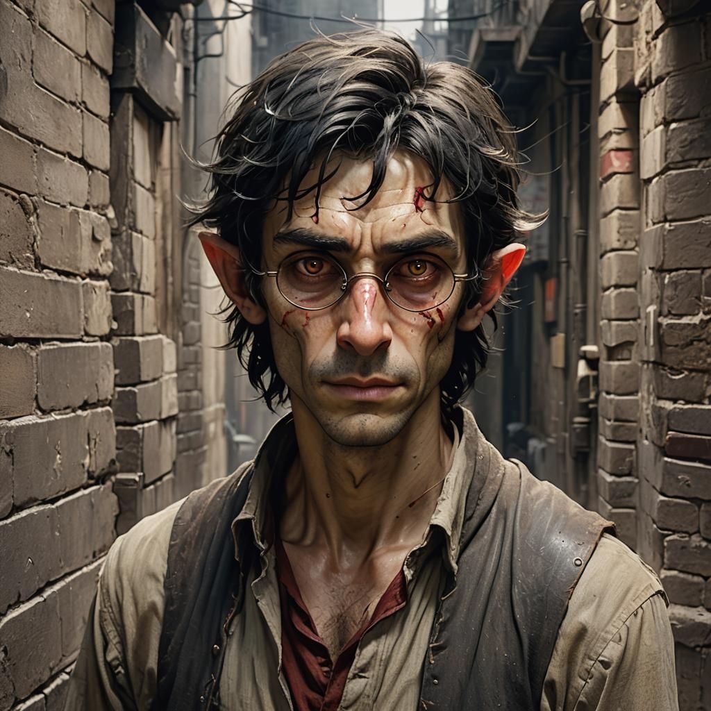 Half-Elf in Dim Alleyway: Dark Magical Realism