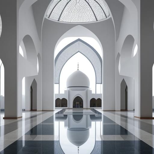 Minimalist Mosque with Reflective Surfaces and Elegant Lines