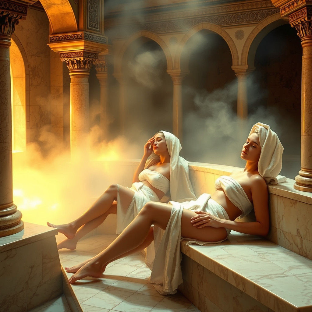Ancient Baghdad Hammam Scene in Orientalist Style