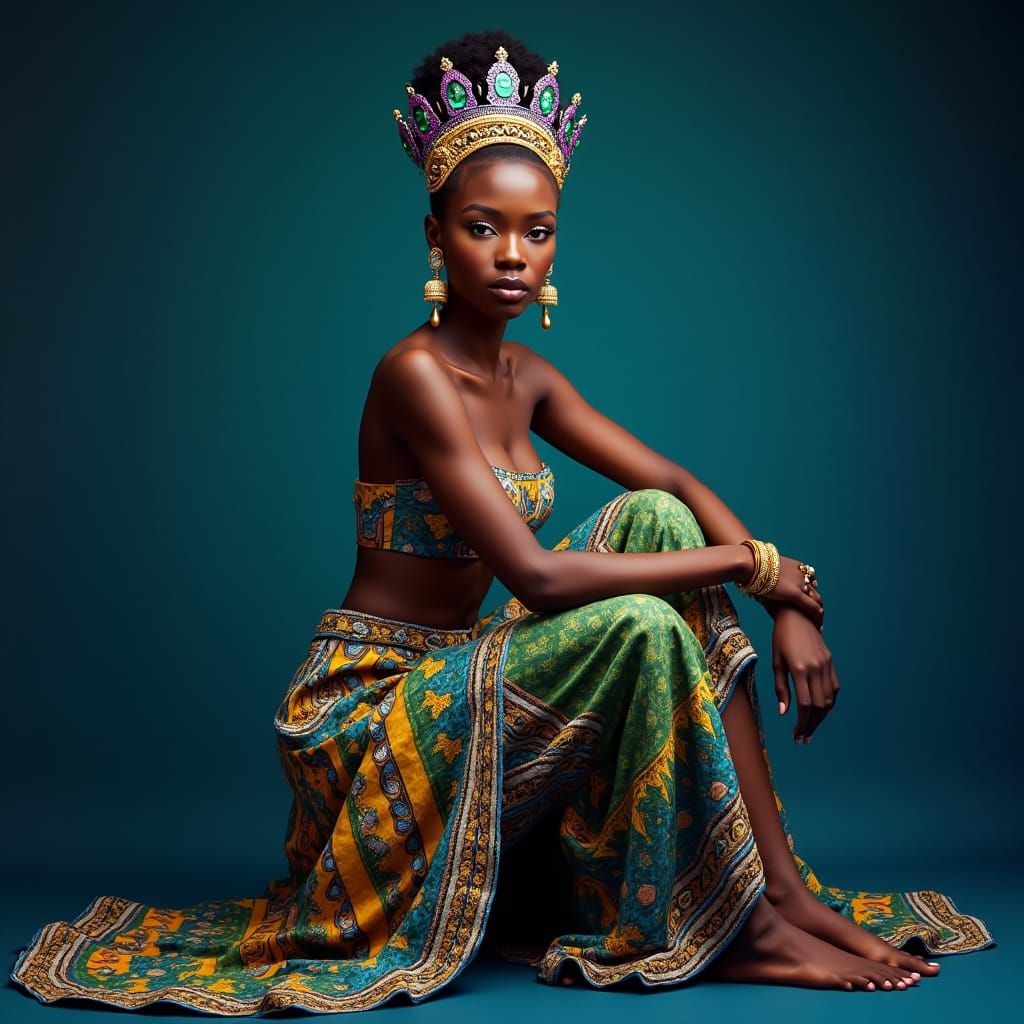 Regal Woman with Crown in Matte Painting Style