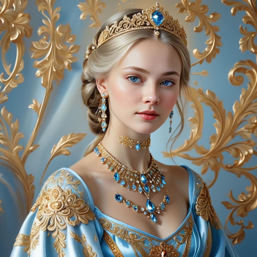 Regal Russian Princess Portrait in Oil Painting Style