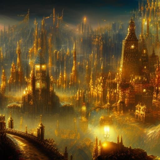 Golden Jeweled City Concept Art in 8k