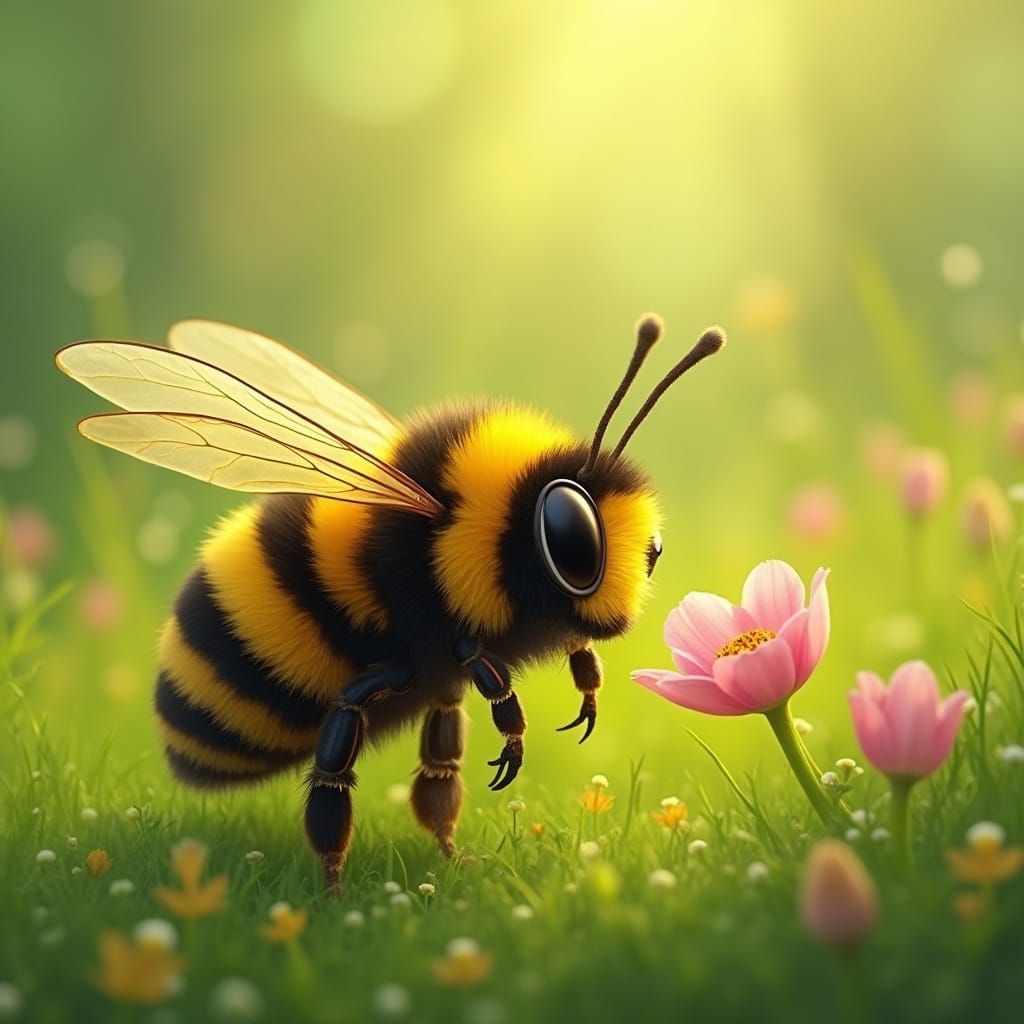 Whimsical Bee in a Vibrant Meadow