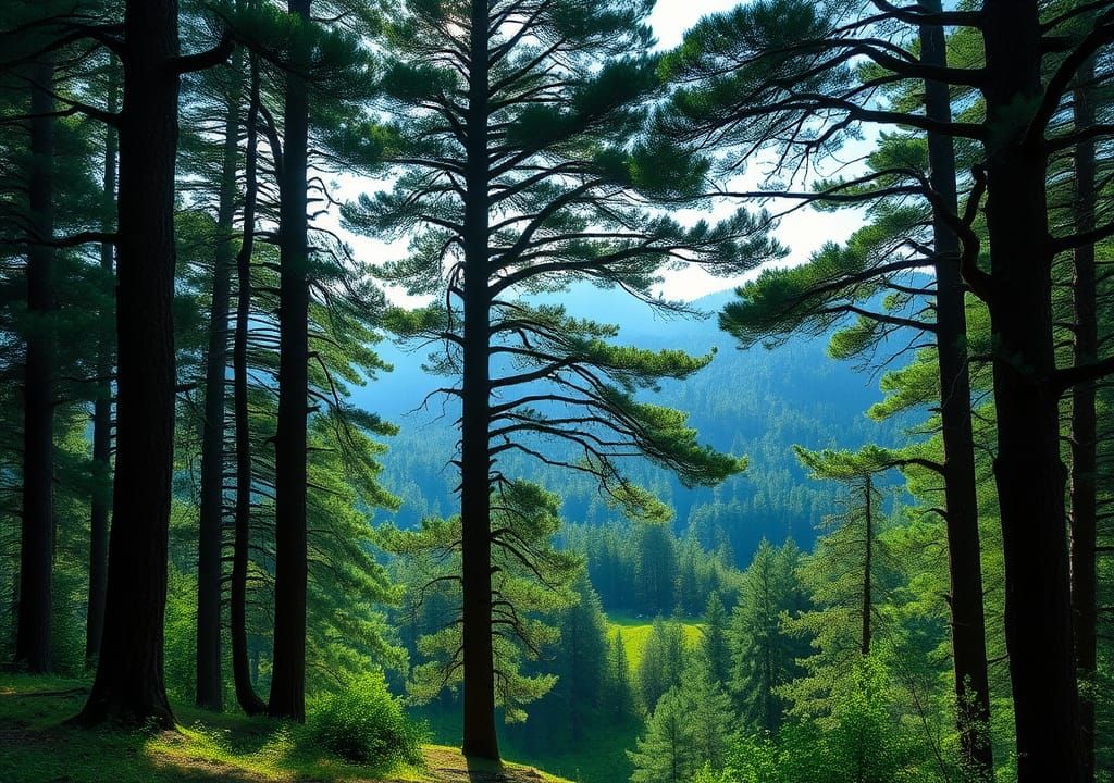 Mystical Black Forest Landscape with Ethereal Light