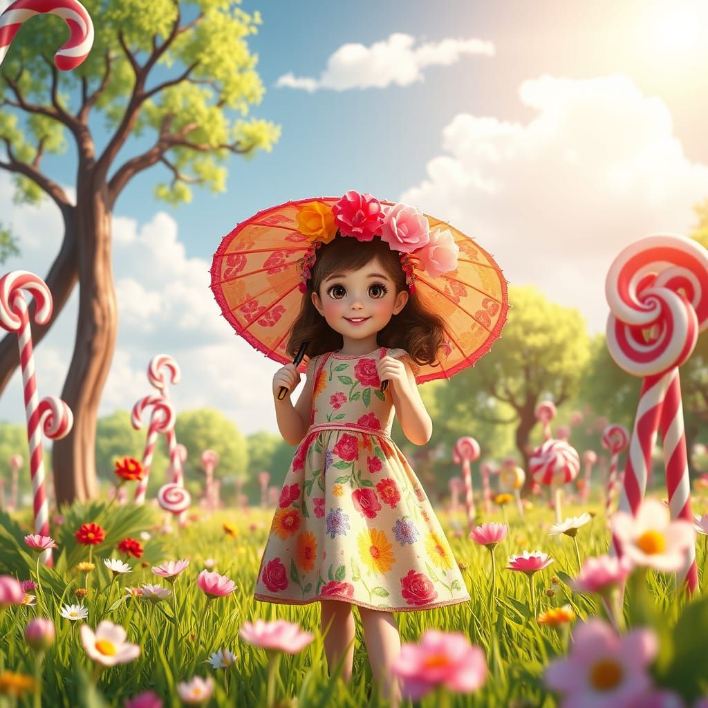 Whimsical Spring Girl in Candyland Wonderland