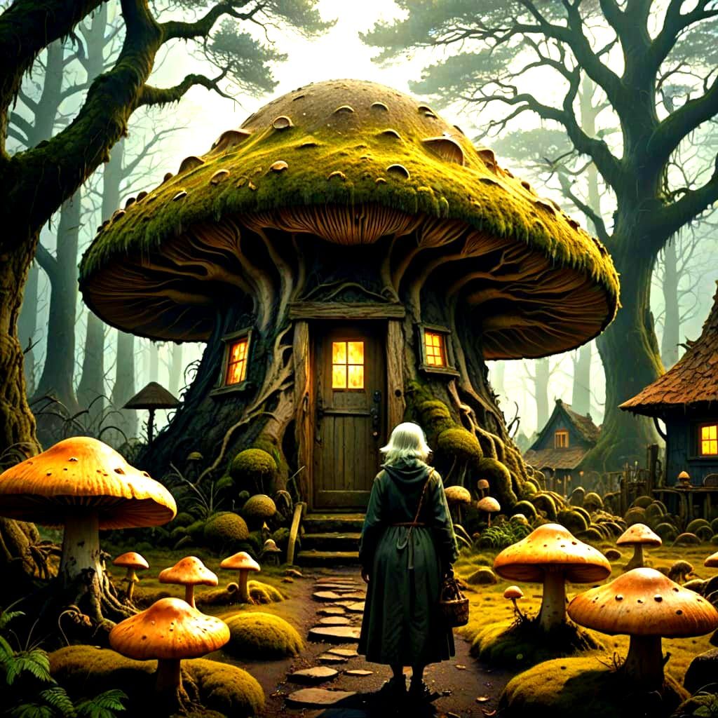 Surreal Mushroom Abode in Dark Fantasy Style