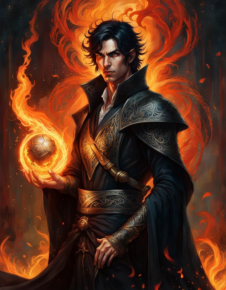 Elven Fire Mage Portrait in Fantasy Art Style