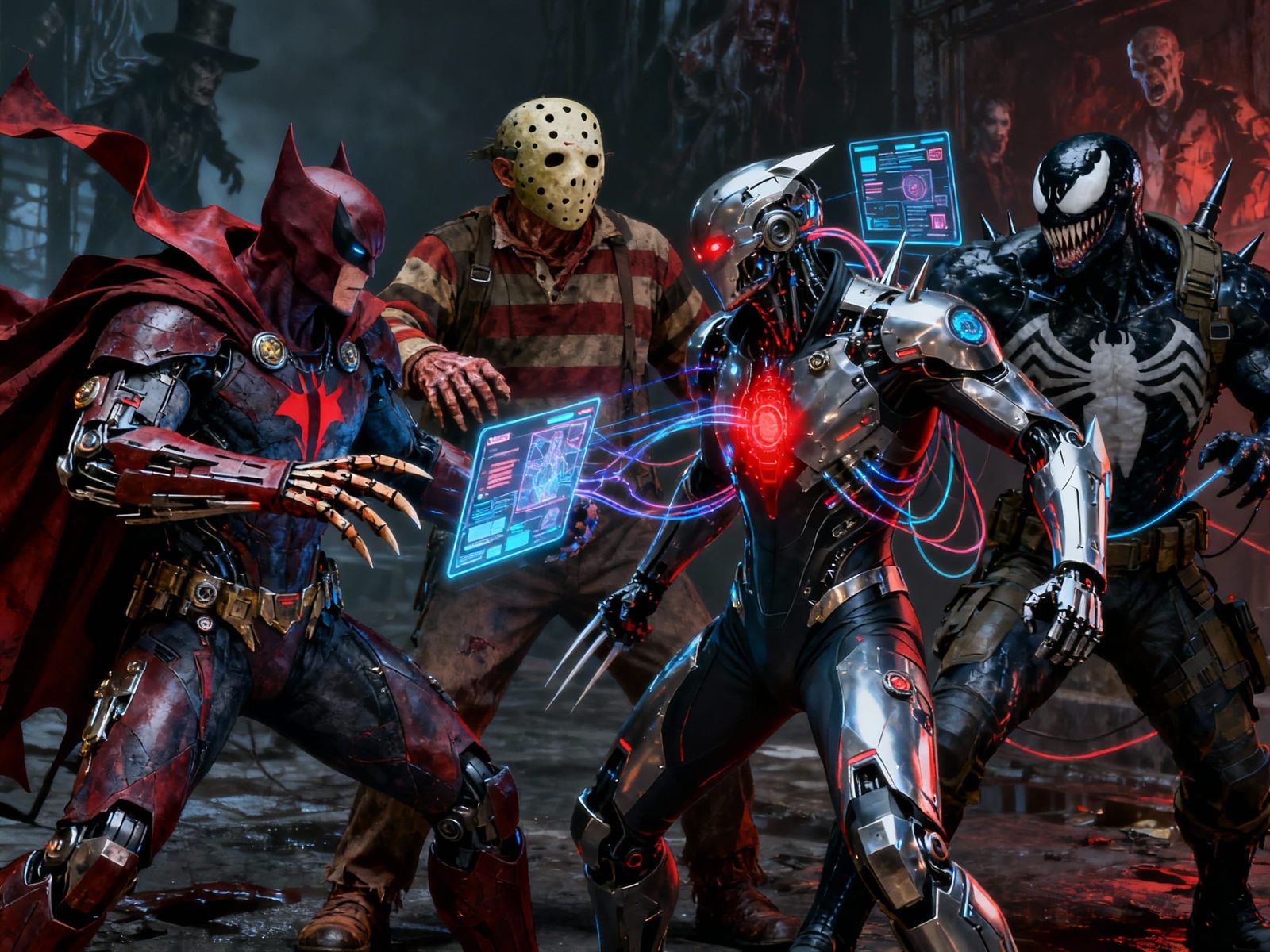 Spawn, Freddy, Jason, Venom Cybernetic Battle