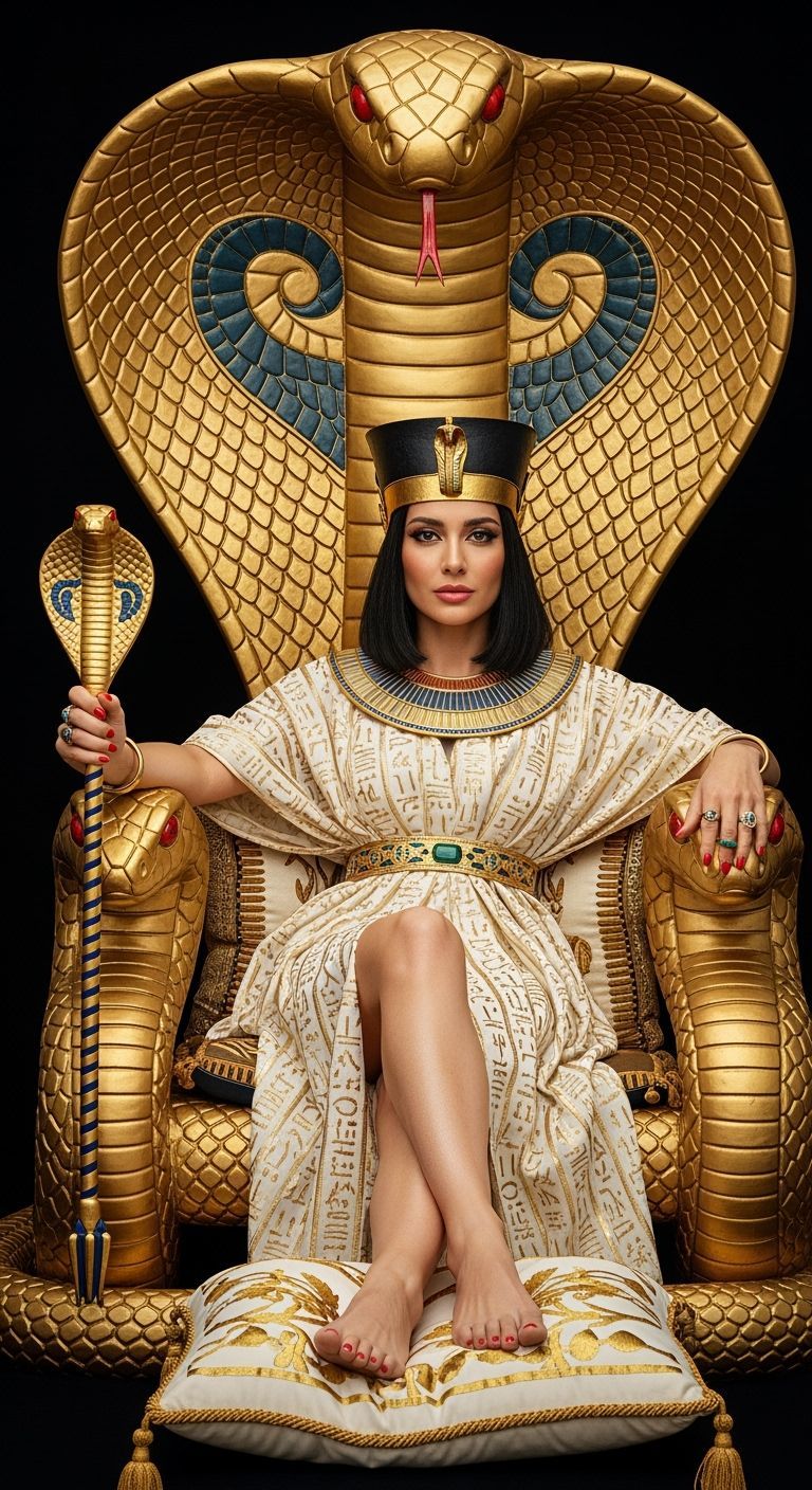Elegant Egyptian Queen on Golden Cobra Throne