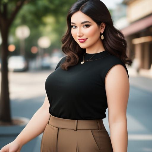 Glamorous Plus-Size Woman in Elegant Suburban Setting