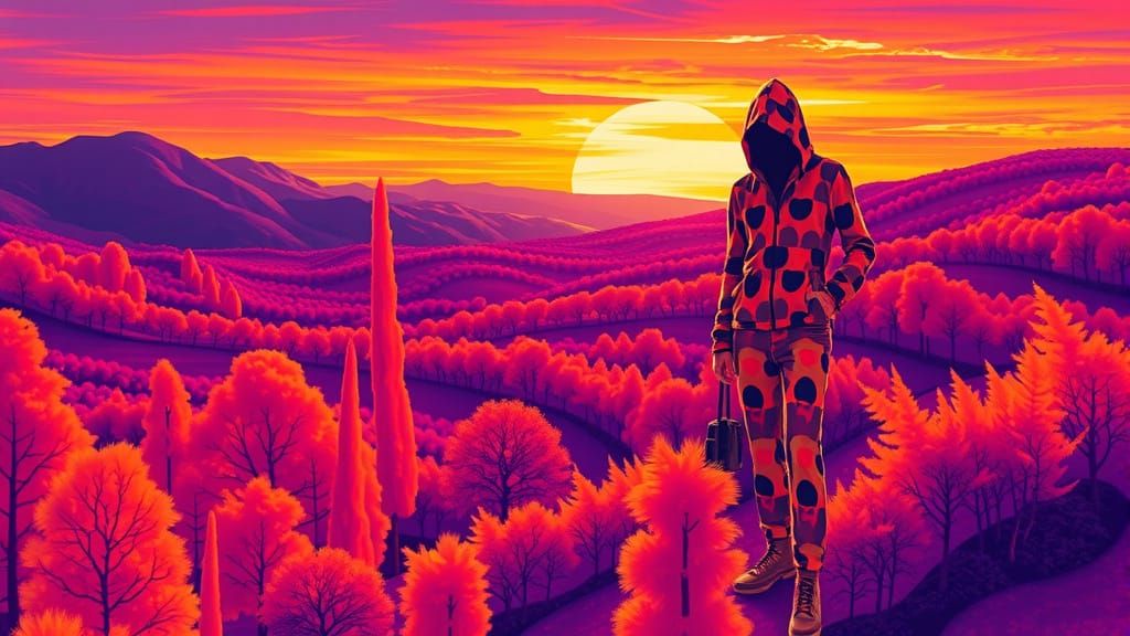 Surreal Landscape in Vibrant Purple and Orange Hues
