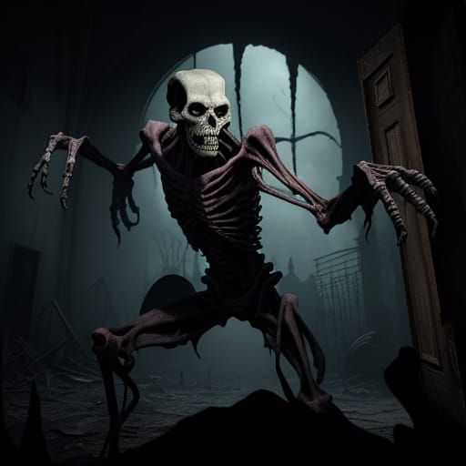Sinister, Deformed Figure in Dark 3D Scene