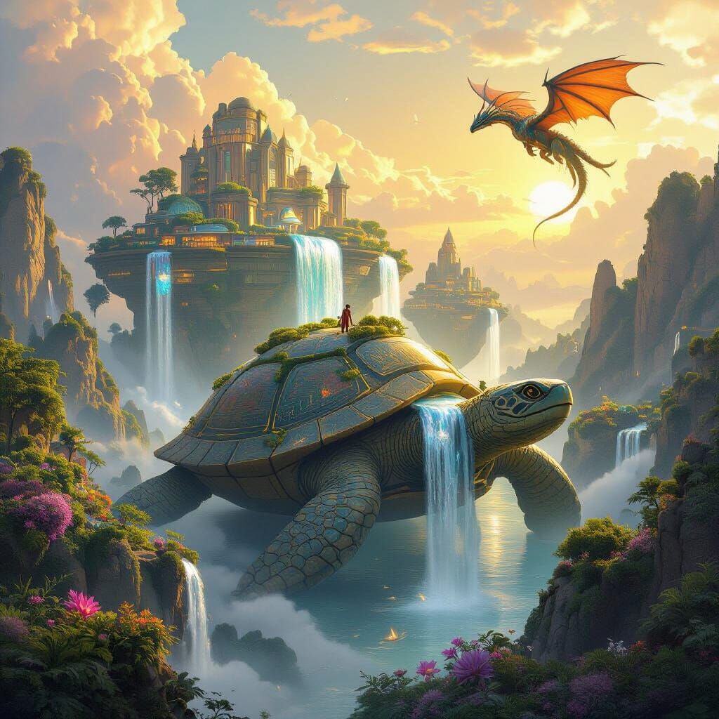 Floating City on Stone Turtles: Fantasy Art