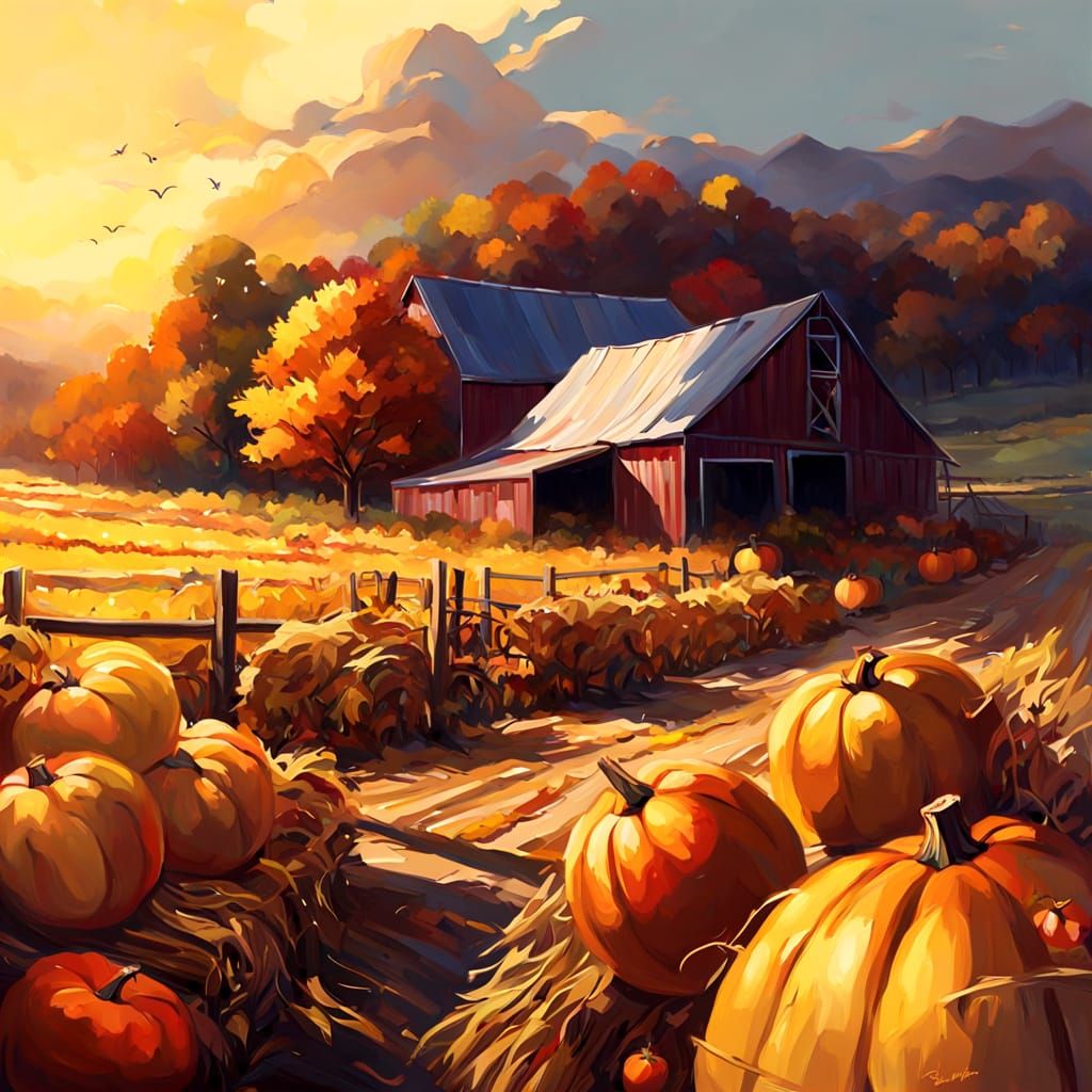 Vibrant Autumn Harvest Scene in Golden Hues