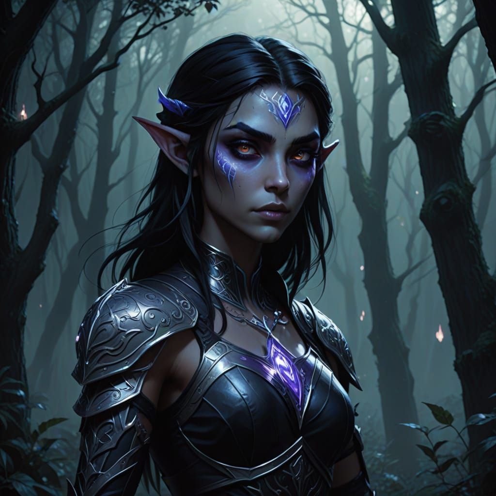 Ethereal Night Elf Girl in Moody Forest