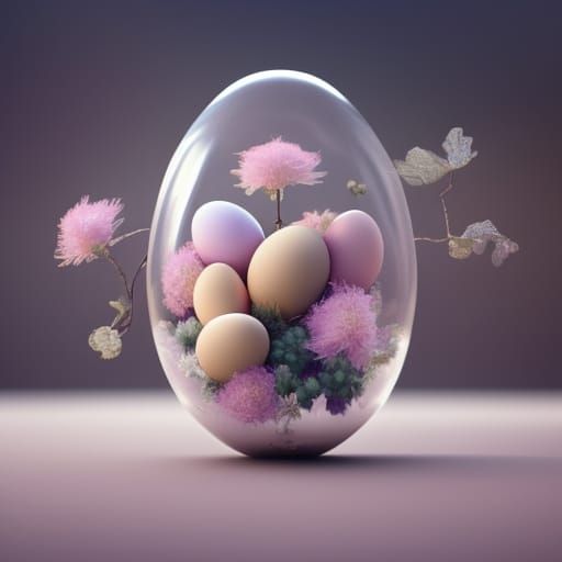 Flowers in Anatomical Glass Egg: Digital Art